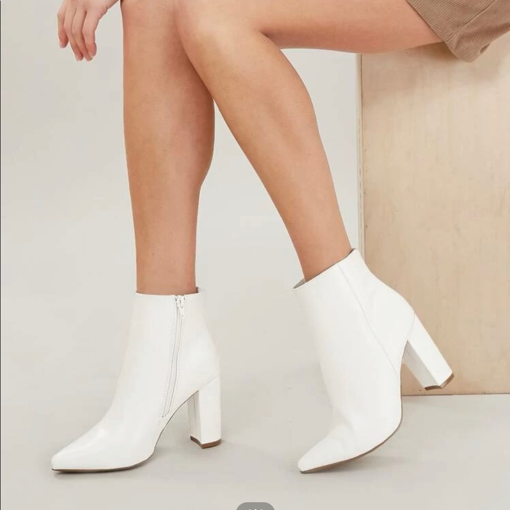 pointed toe block heel ankle booties